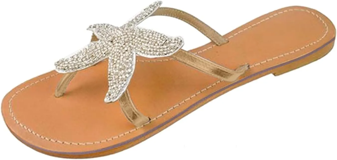 Women'S Flat Beach Sandals Cute Starfish Sandals Clip Toe Flip Flops Comfortable Outdoor Travel Sandals Summer Slippers