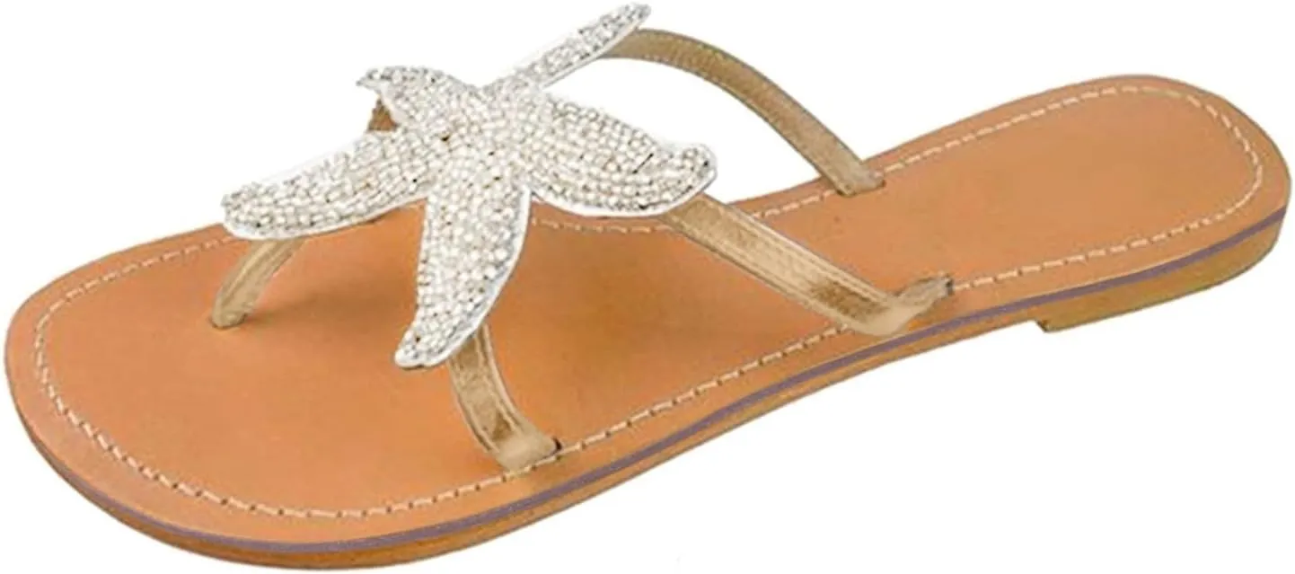 Women'S Flat Beach Sandals Cute Starfish Sandals Clip Toe Flip Flops Comfortable Outdoor Travel Sandals Summer Slippers