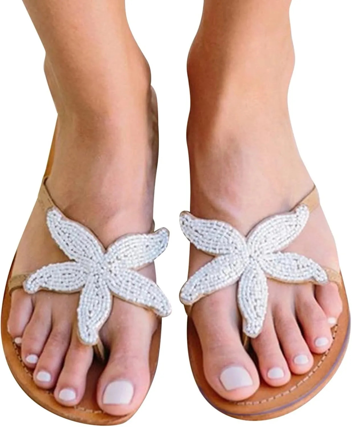 Women'S Flat Beach Sandals Cute Starfish Sandals Clip Toe Flip Flops Comfortable Outdoor Travel Sandals Summer Slippers
