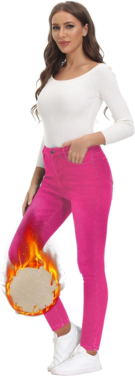 Women's Fleece Lined Jeans Skinny High Waisted Winter Thick Fleece Warm Stretch Fleece Lining Women Jeans Pants