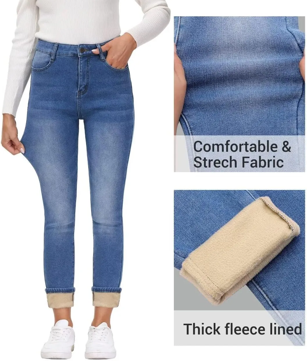Women's Fleece Lined Jeans Skinny High Waisted Winter Thick Fleece Warm Stretch Fleece Lining Women Jeans Pants