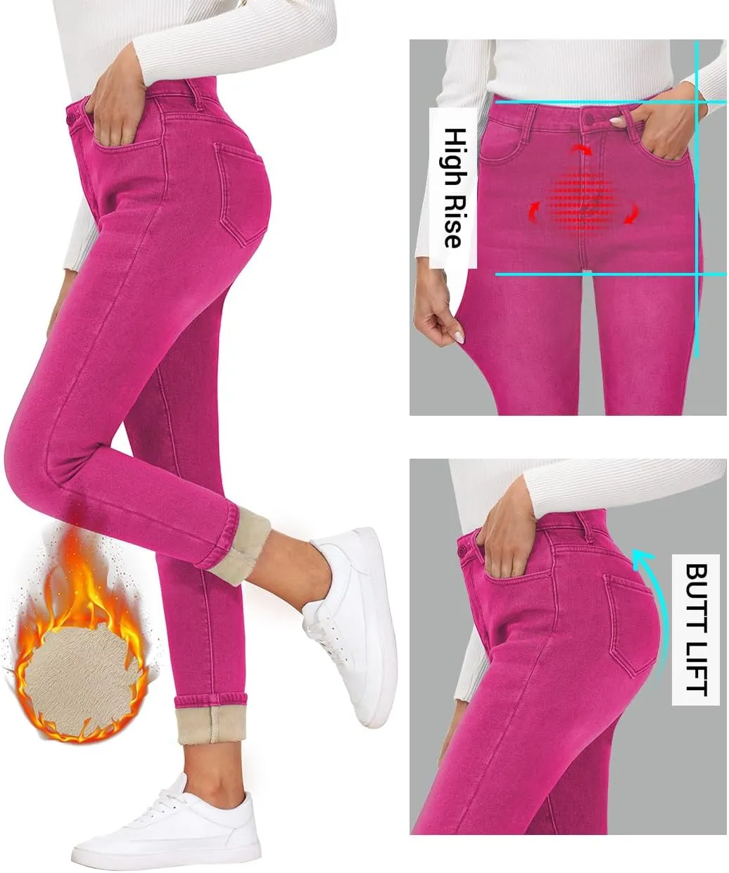 Women's Fleece Lined Jeans Skinny High Waisted Winter Thick Fleece Warm Stretch Fleece Lining Women Jeans Pants