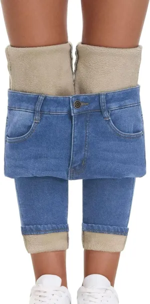 Women's Fleece Lined Jeans Skinny High Waisted Winter Thick Fleece Warm Stretch Fleece Lining Women Jeans Pants