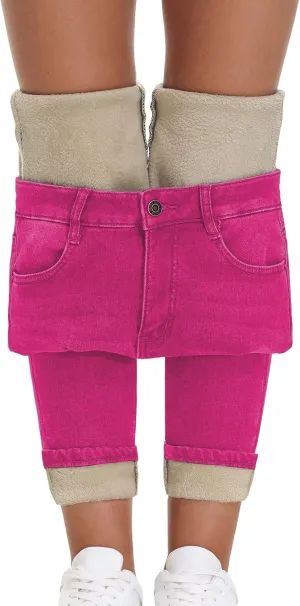 Women's Fleece Lined Jeans Skinny High Waisted Winter Thick Fleece Warm Stretch Fleece Lining Women Jeans Pants
