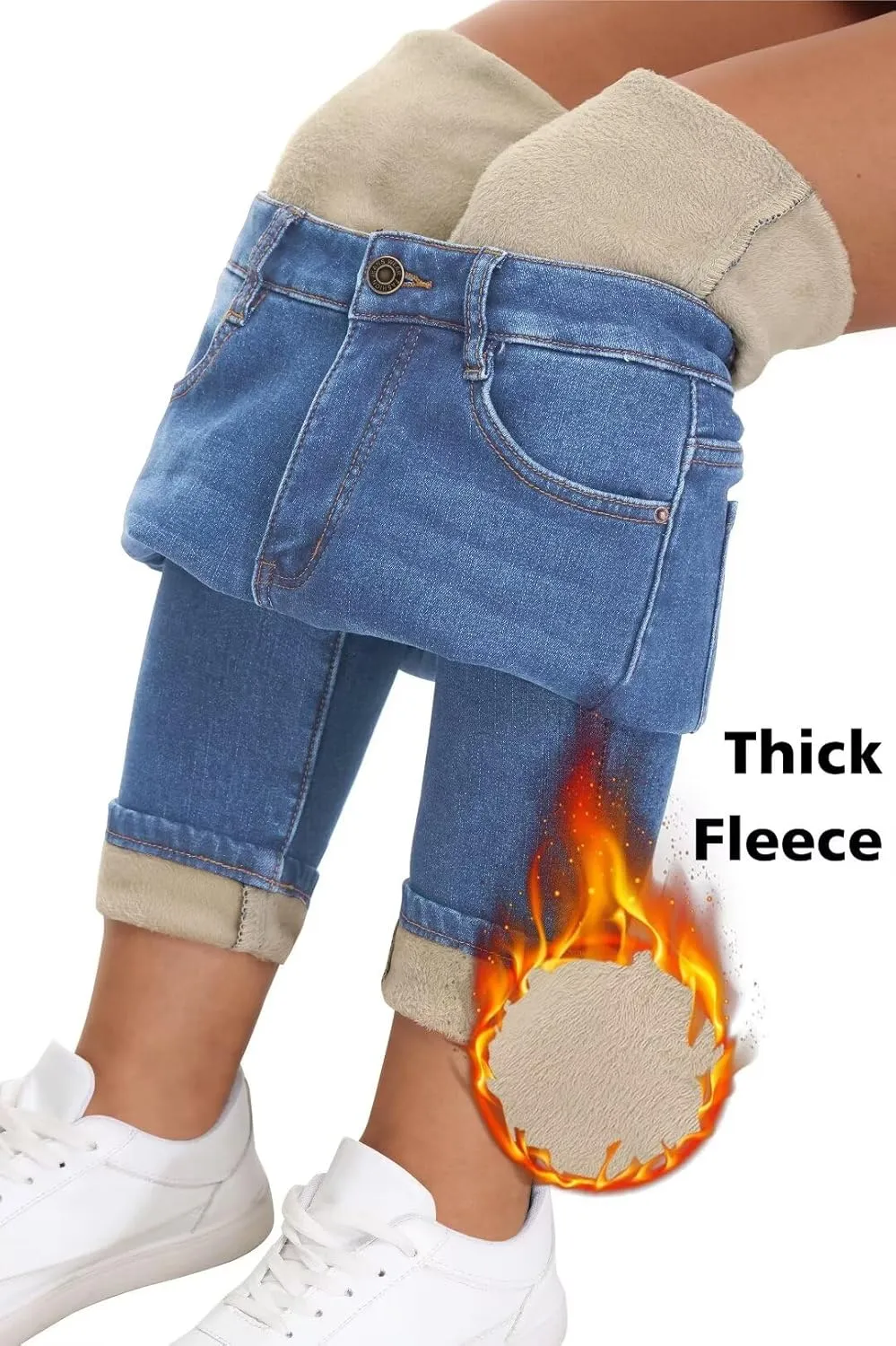 Women's Fleece Lined Jeans Skinny High Waisted Winter Thick Fleece Warm Stretch Fleece Lining Women Jeans Pants
