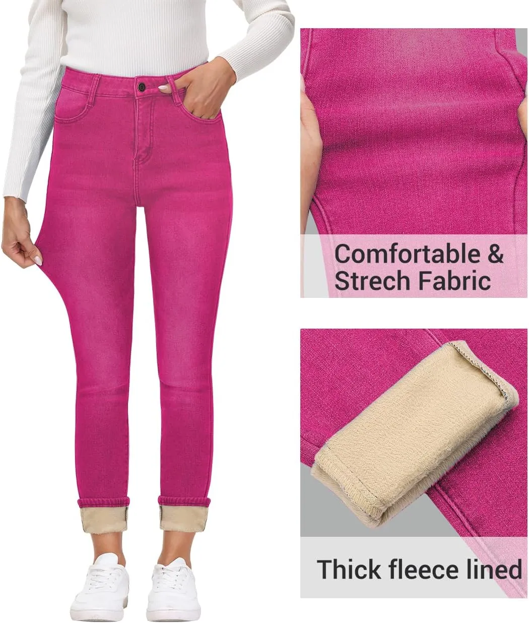 Women's Fleece Lined Jeans Skinny High Waisted Winter Thick Fleece Warm Stretch Fleece Lining Women Jeans Pants