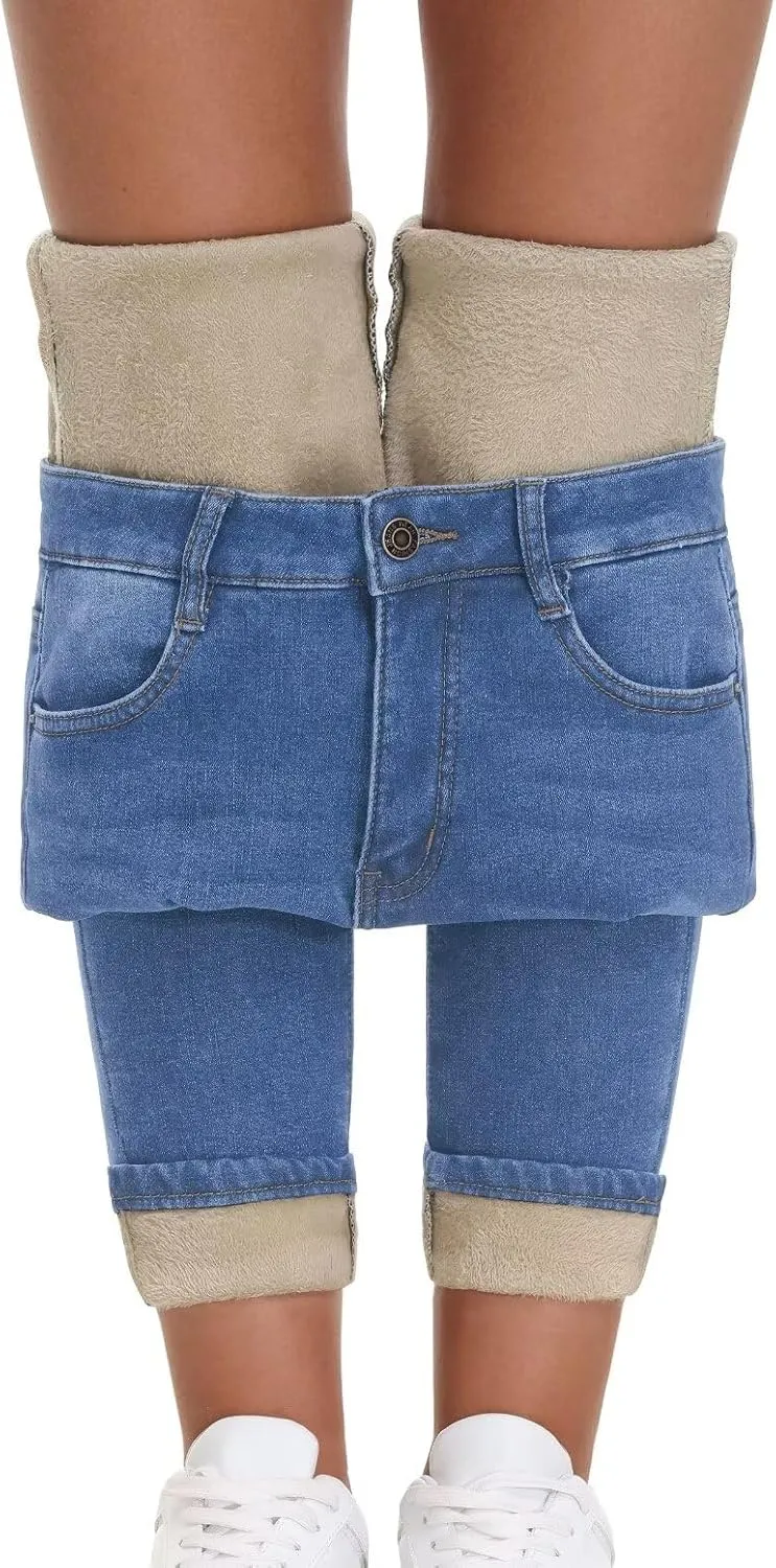 Women's Fleece Lined Jeans Skinny High Waisted Winter Thick Fleece Warm Stretch Fleece Lining Women Jeans Pants