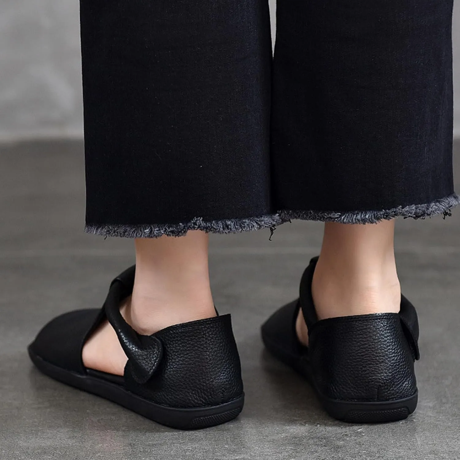 Women'S Genuine Leather Hook Loop Flat Roman Sandals Fashion Round Toe Fish Mouth High-Top Cutout Gothic Sandals Summer Casual Non-Slip Gladiator Y-2k Sandals