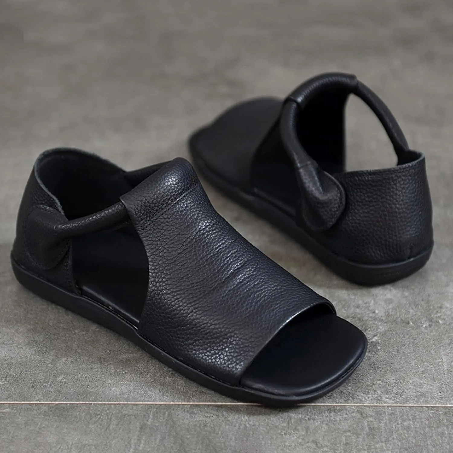 Women'S Genuine Leather Hook Loop Flat Roman Sandals Fashion Round Toe Fish Mouth High-Top Cutout Gothic Sandals Summer Casual Non-Slip Gladiator Y-2k Sandals