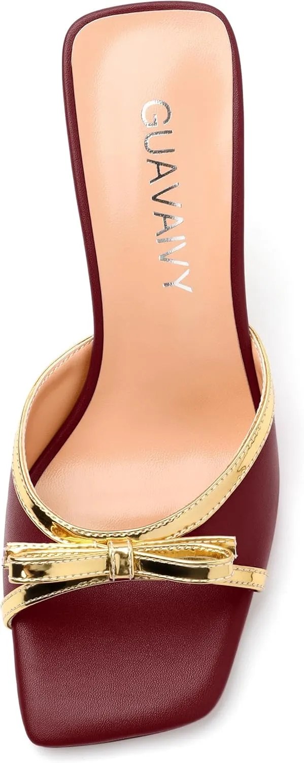 Women's Heeled Sandals, Open Square Toe Stilettos with Bow Detail, Fashion Dressy High Heels for Work, Parties & Daily Outings
