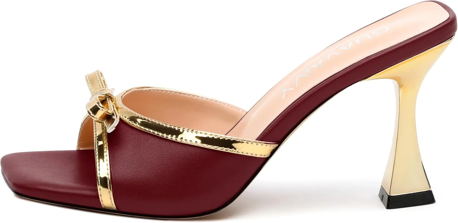 Women's Heeled Sandals, Open Square Toe Stilettos with Bow Detail, Fashion Dressy High Heels for Work, Parties & Daily Outings