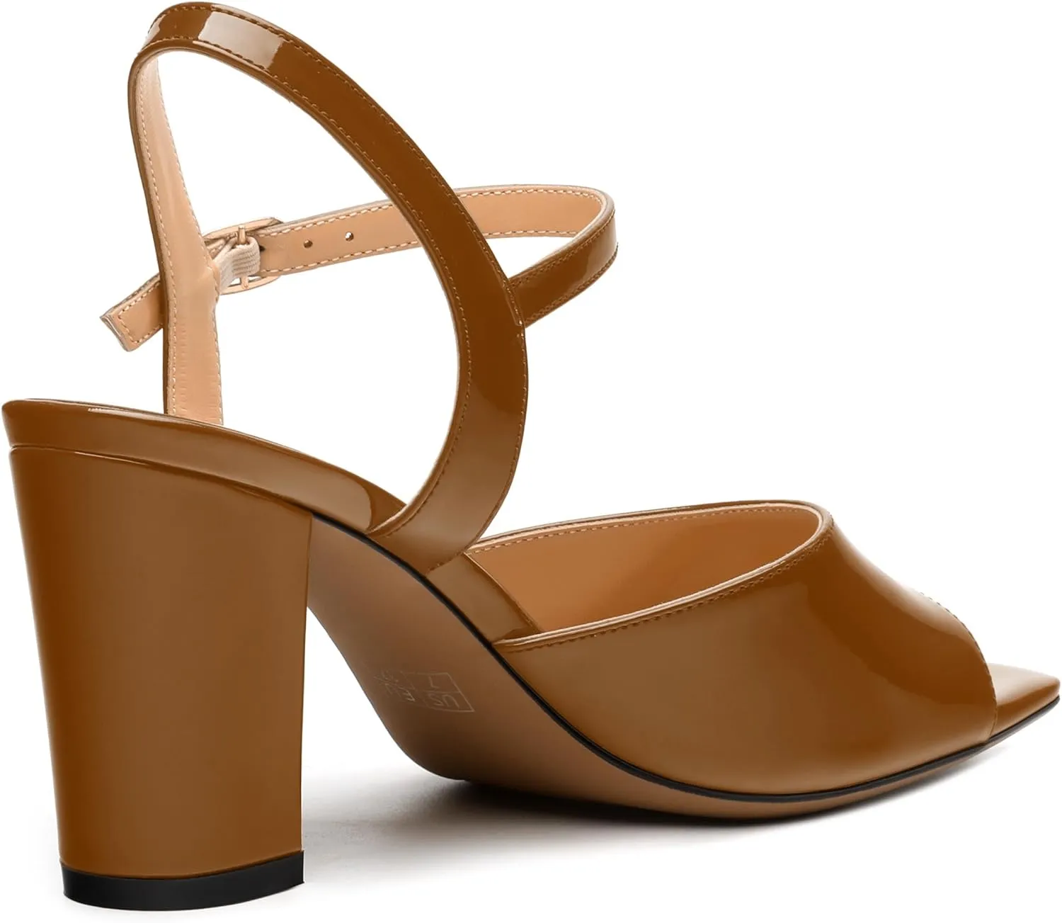 Womens Heeled Sandals Square Toe Ankle Strap Sandals High Block Chunky Heels Party Wedding Dress Slingback Sandals 3.3