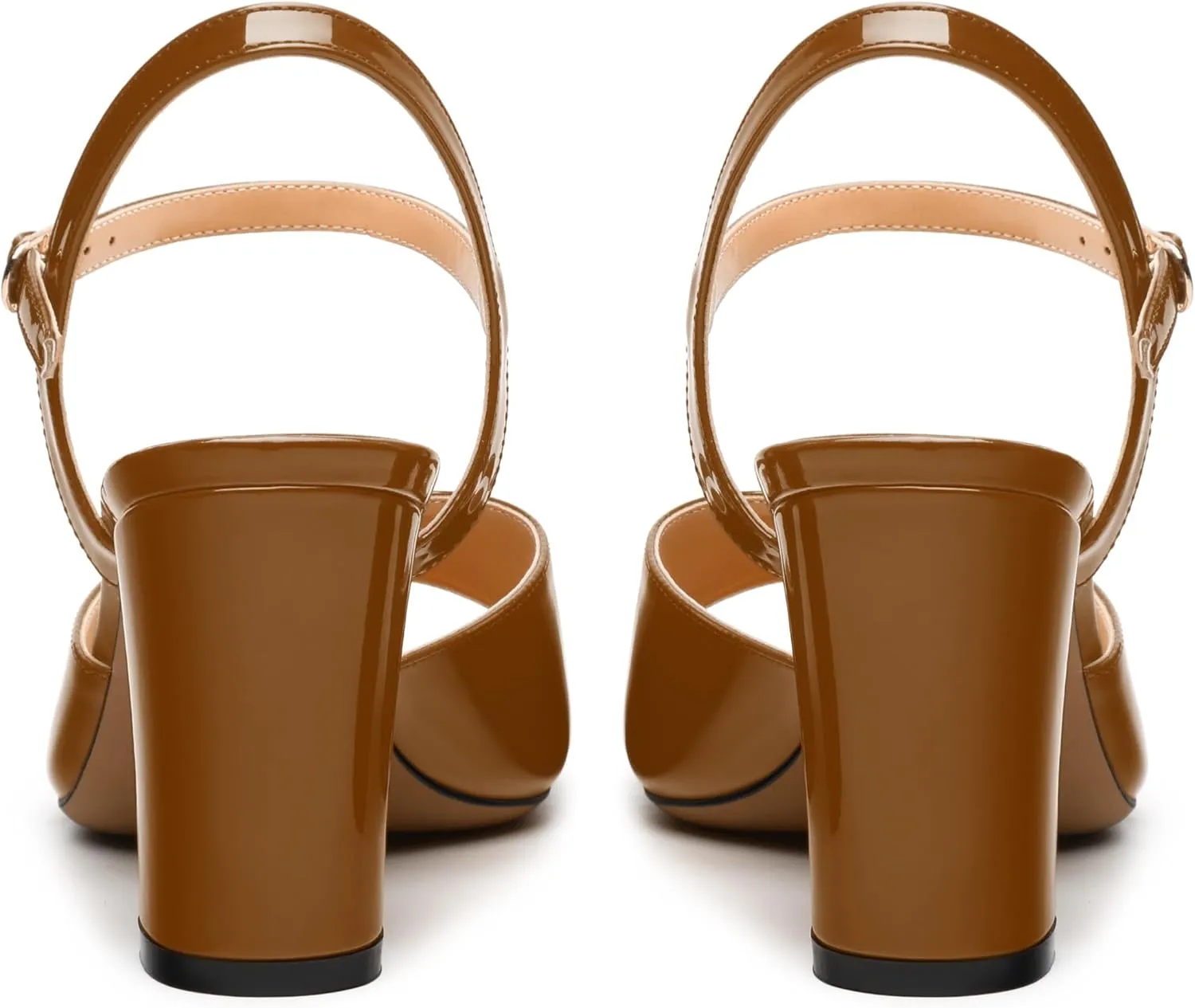 Womens Heeled Sandals Square Toe Ankle Strap Sandals High Block Chunky Heels Party Wedding Dress Slingback Sandals 3.3