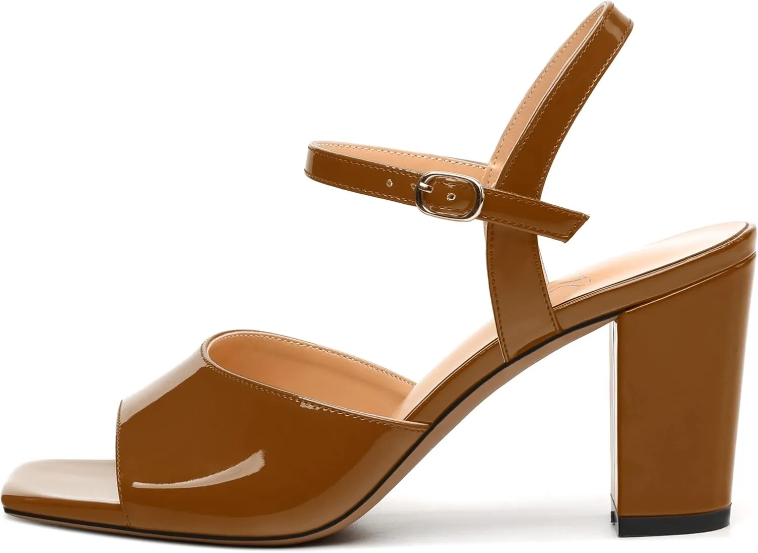 Womens Heeled Sandals Square Toe Ankle Strap Sandals High Block Chunky Heels Party Wedding Dress Slingback Sandals 3.3