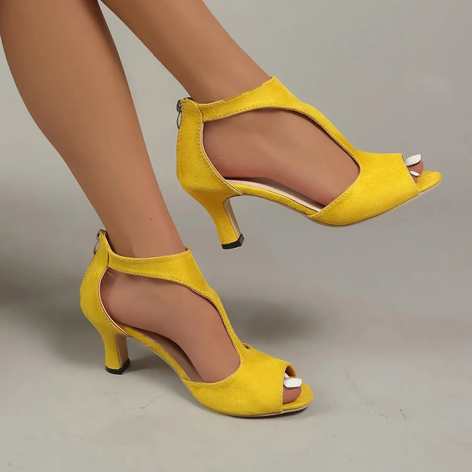 Women's High Heeled Sandals Orthopedic Heels Dress Sexy Open Toe Womens Summer Back Zipper Fish Mouth Casual Suede Leather Comfortable Strappy Mules Sandal Orthotic Beach Boho Outdoor Shoes