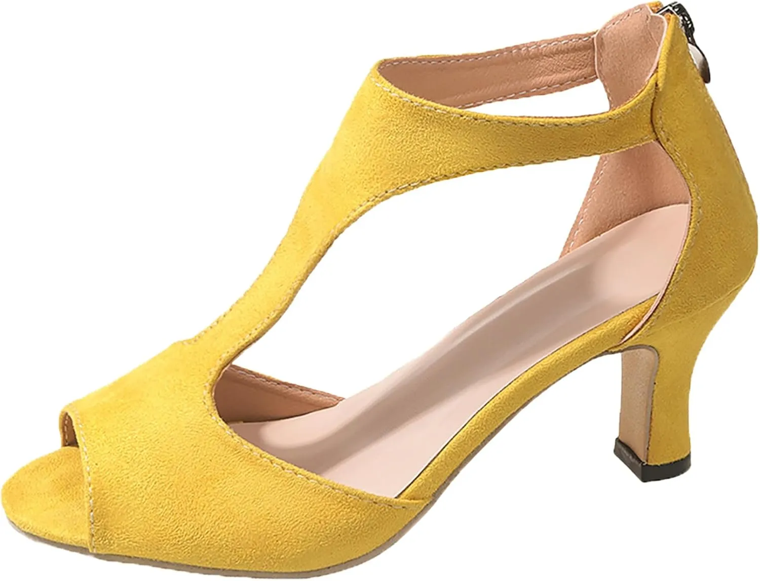 Women's High Heeled Sandals Orthopedic Heels Dress Sexy Open Toe Womens Summer Back Zipper Fish Mouth Casual Suede Leather Comfortable Strappy Mules Sandal Orthotic Beach Boho Outdoor Shoes
