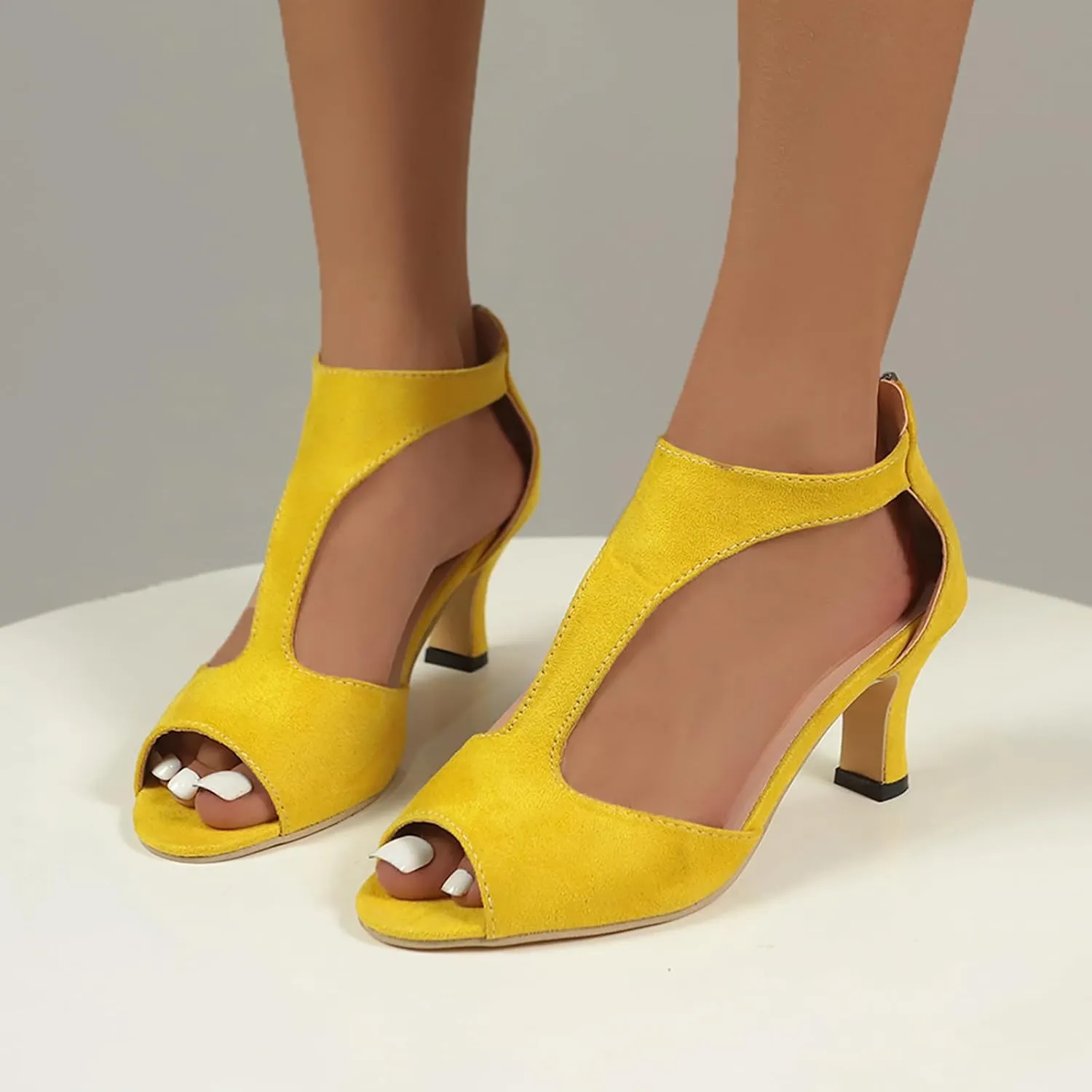 Women's High Heeled Sandals Orthopedic Heels Dress Sexy Open Toe Womens Summer Back Zipper Fish Mouth Casual Suede Leather Comfortable Strappy Mules Sandal Orthotic Beach Boho Outdoor Shoes