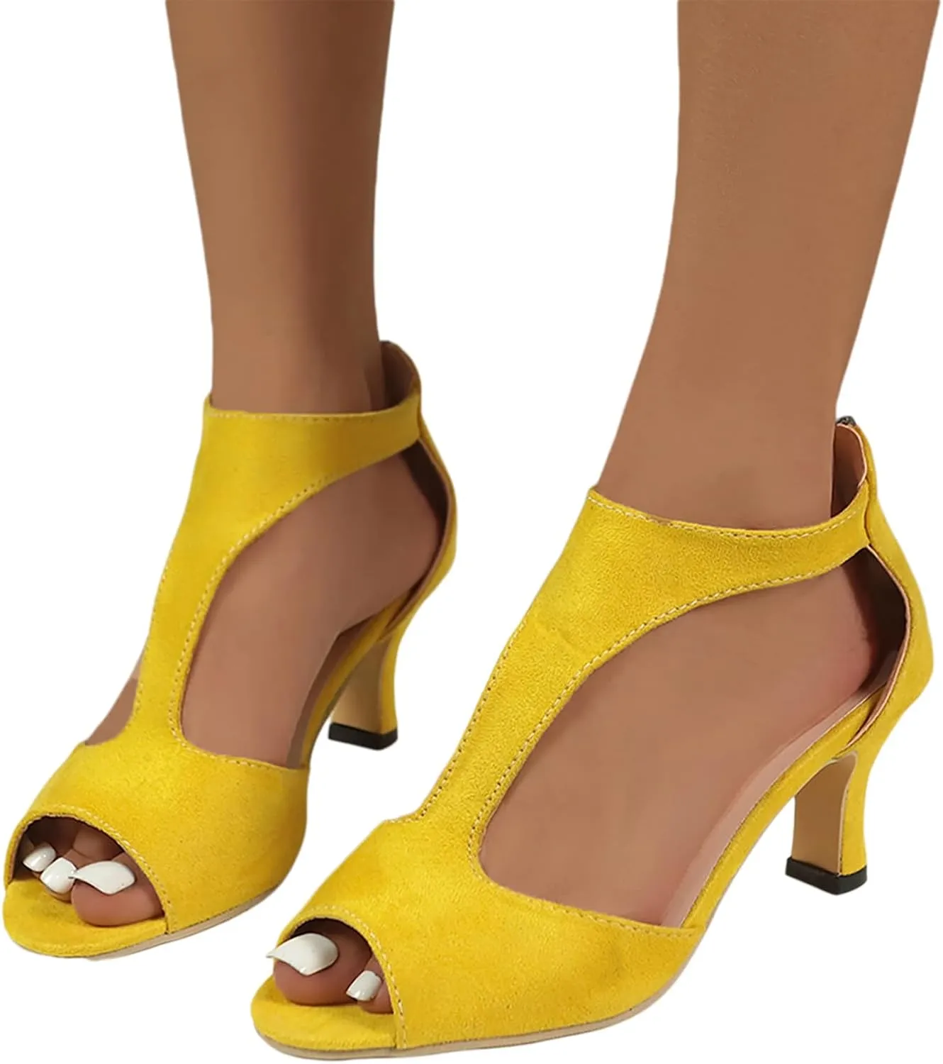 Women's High Heeled Sandals Orthopedic Heels Dress Sexy Open Toe Womens Summer Back Zipper Fish Mouth Casual Suede Leather Comfortable Strappy Mules Sandal Orthotic Beach Boho Outdoor Shoes