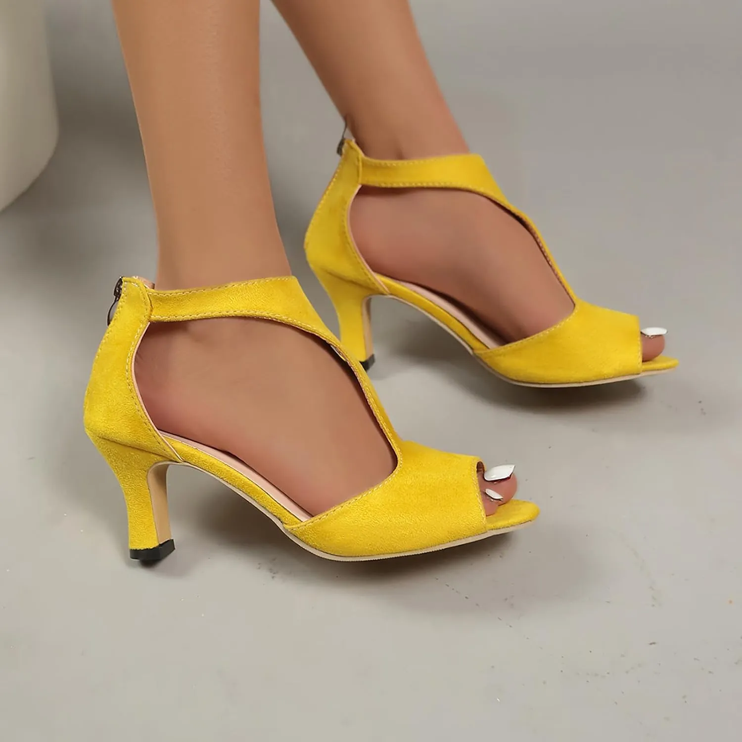 Women's High Heeled Sandals Orthopedic Heels Dress Sexy Open Toe Womens Summer Back Zipper Fish Mouth Casual Suede Leather Comfortable Strappy Mules Sandal Orthotic Beach Boho Outdoor Shoes