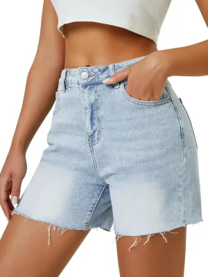 Womens High Waist Jean Shorts Wide Straight Leg Microelastic Long Denim Mom Shorts