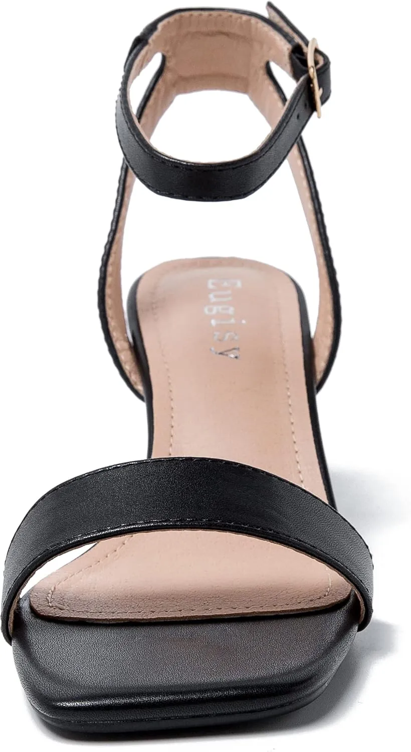 Women's Kitten Heels Sandals Ankle Strap Square Open Toe Summer Party Dress Wedding Dance Shoes