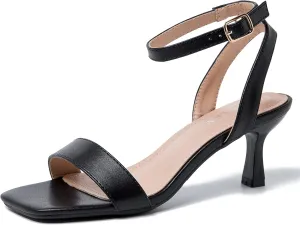 Women's Kitten Heels Sandals Ankle Strap Square Open Toe Summer Party Dress Wedding Dance Shoes