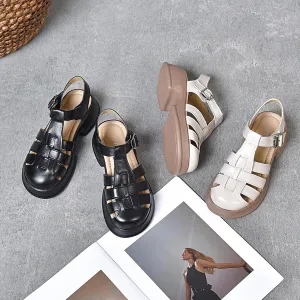 Women'S Leather Braid Caged Platform Fisherman Sandals,Summer Closed Round Toe Adjustable Ankle Strap Hollow Out Chunky Gladiator Sandals Casual Beach Y2k Sandals