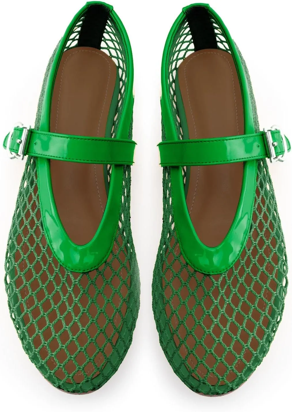 Women's Mesh Ballet Flats,Fishnet Ballerina Buckle Strap Shoes,Mary Jane Flats Casual Comfortable Daily Dress Shoes