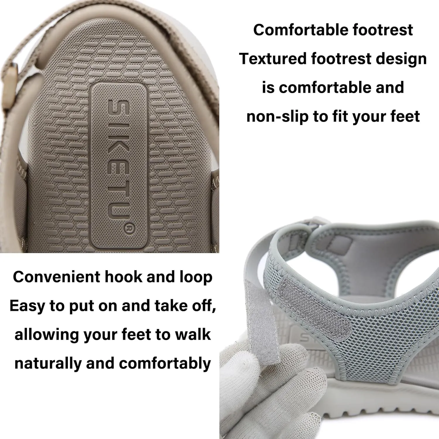 Women'S Mesh Flat Sports Sandals With Hook And Loop Round Peep Toe Straps Hollow Non-Slip Summer Casual Walking Shoes
