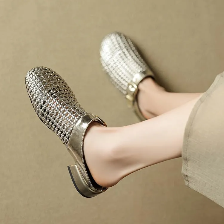 Women's Mules Clogs Round Toe Flat Woven Sandals
