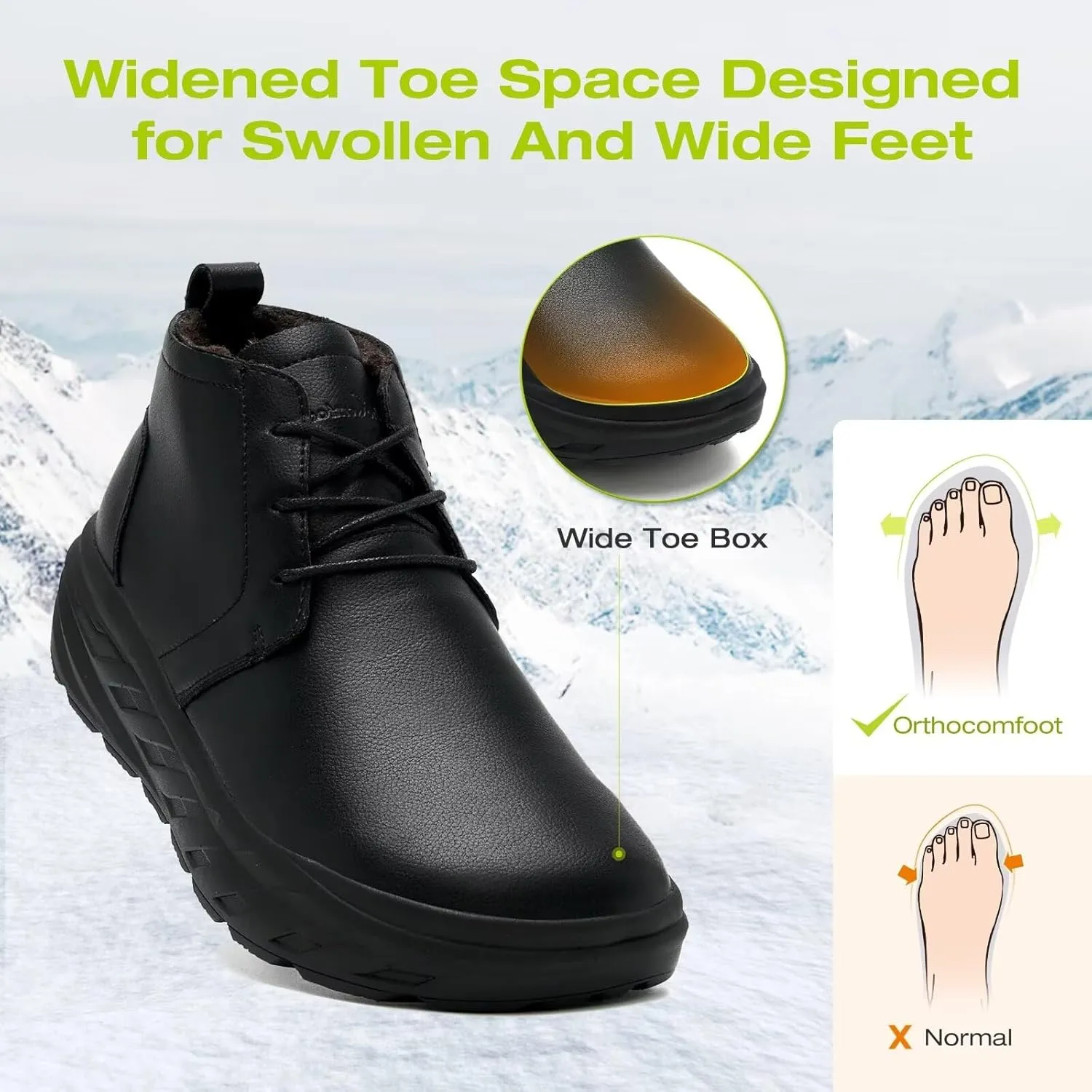 Women's Orthopedic Wide Leather Winter Ankle Boots: Comfortable Arch Support Walking Shoes for Diabetic and Orthotic, Casual Warm Plantar Fasciitis Dress Shoes for Foot and Heel Pain