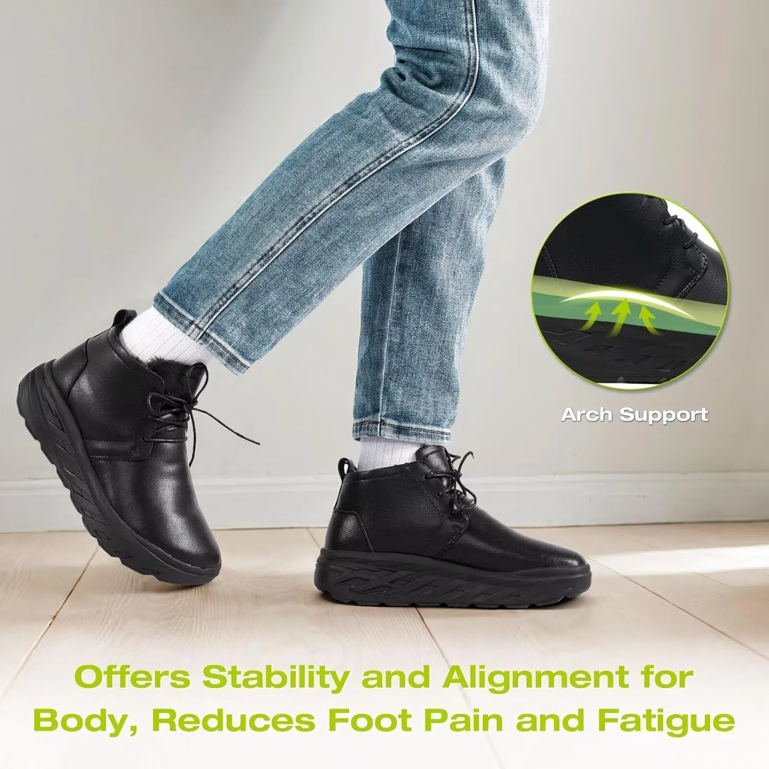 Women's Orthopedic Wide Leather Winter Ankle Boots: Comfortable Arch Support Walking Shoes for Diabetic and Orthotic, Casual Warm Plantar Fasciitis Dress Shoes for Foot and Heel Pain