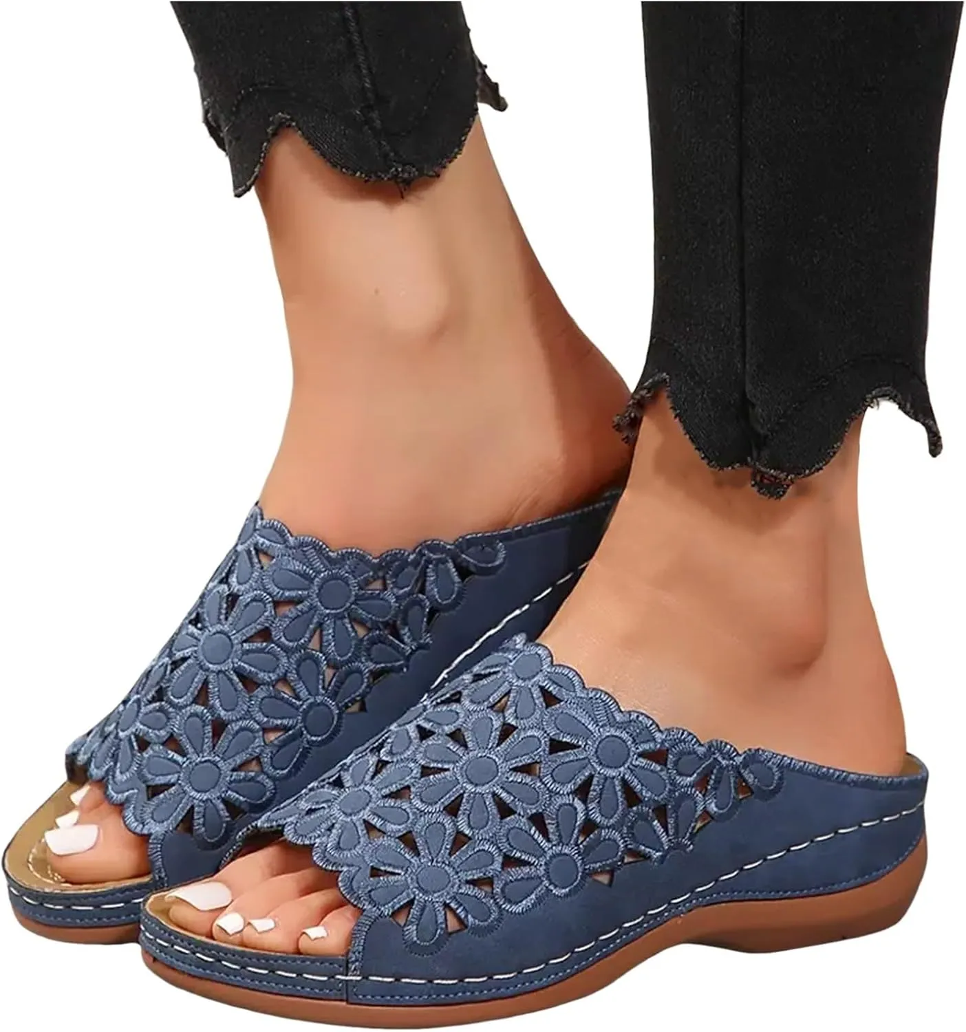 Women's Orthotic Cushion Flip Flops Recovery Walking Sandals for Women Dressy Summer Orthopedic Arch Support Wedge Slide Comfortable Open Toe Slip on Flowers Hollow Out Plantar Fasciitis Bunion Shoes