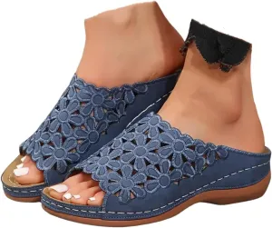 Women's Orthotic Cushion Flip Flops Recovery Walking Sandals for Women Dressy Summer Orthopedic Arch Support Wedge Slide Comfortable Open Toe Slip on Flowers Hollow Out Plantar Fasciitis Bunion Shoes