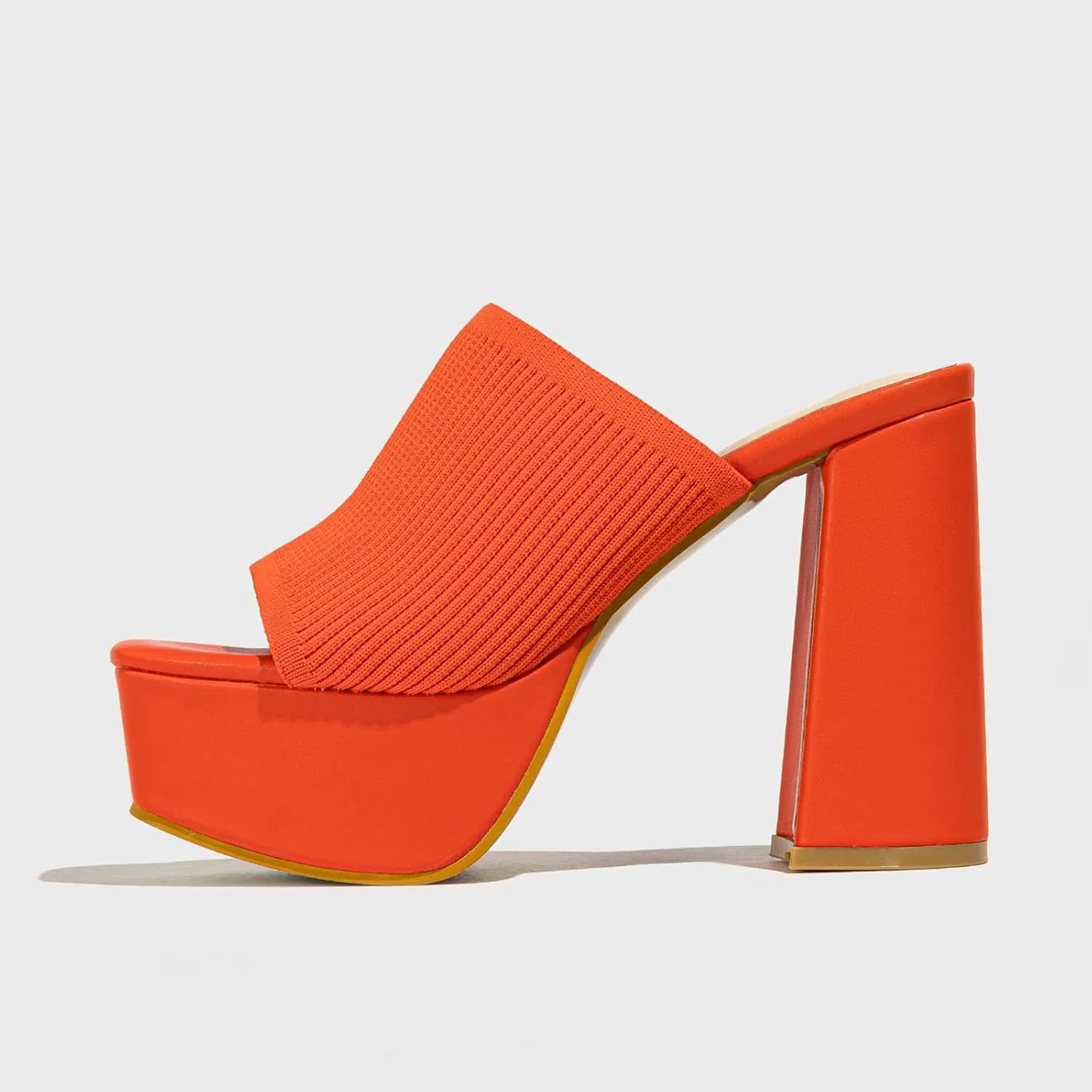 Women's Platform Chunky Heel Sandals Slip-On Square Open Toe High Heel Sandals Knitted Comfortable Dress Sandals