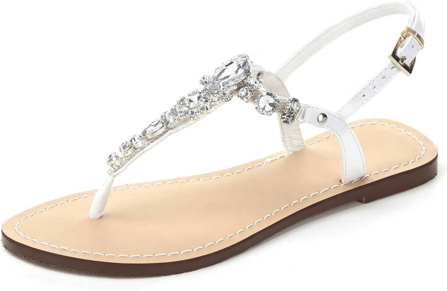 Women's Rhinestone Flat Sandals, Women Flip Flops with Clip Toe RingBeadeed Rhinestone Crystal Jeweled Sandal Shoes for Summer Beach Oceanside Holiday Outdoor
