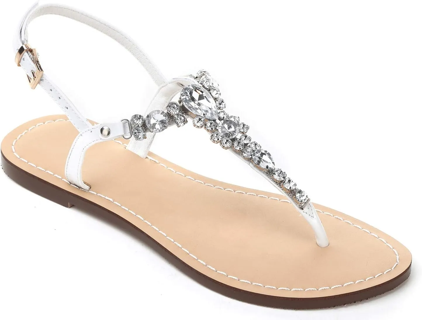 Women's Rhinestone Flat Sandals, Women Flip Flops with Clip Toe RingBeadeed Rhinestone Crystal Jeweled Sandal Shoes for Summer Beach Oceanside Holiday Outdoor