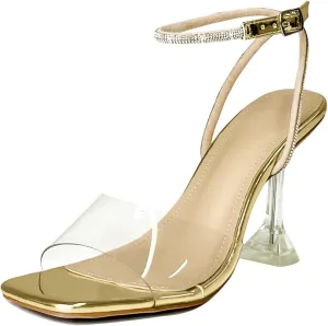 Women's Rhinestones Strap Heels Ankle Strappy Heels for Women Sandals Clasp Joint Buckle Stilettos Sandals