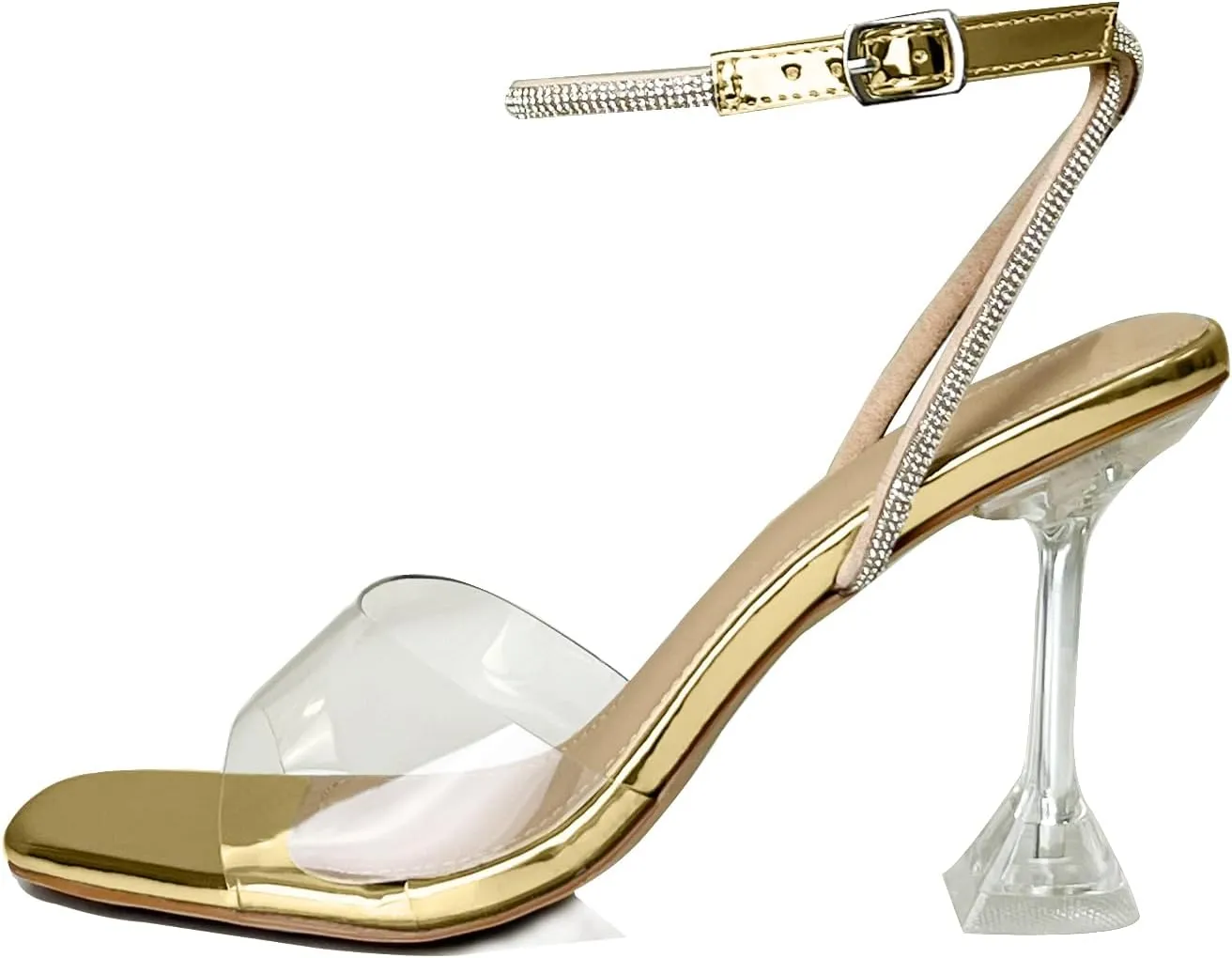 Women's Rhinestones Strap Heels Ankle Strappy Heels for Women Sandals Clasp Joint Buckle Stilettos Sandals