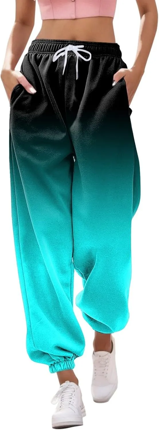 Womens Running Exercise Trousers Trendy High Waist Gradient Print Jogger Sweatpant Work Office High Waist Casual Pant