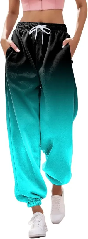 Womens Running Exercise Trousers Trendy High Waist Gradient Print Jogger Sweatpant Work Office High Waist Casual Pant