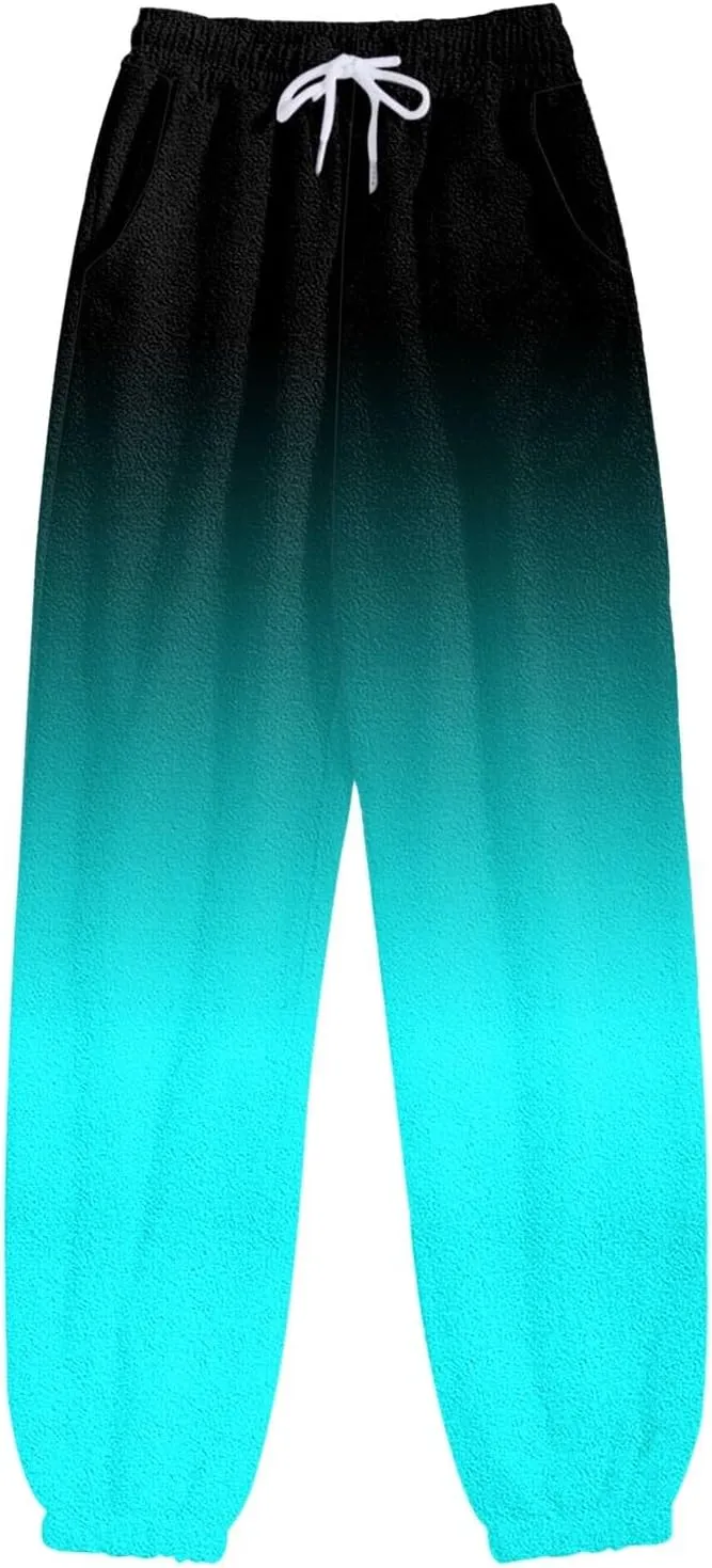Womens Running Exercise Trousers Trendy High Waist Gradient Print Jogger Sweatpant Work Office High Waist Casual Pant