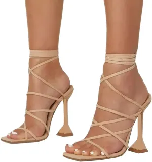 Womens Strappy Lace Up Heels Sandals High Heeled Ankle Strap Summer Dress Shoes Women's Square Party Shoes
