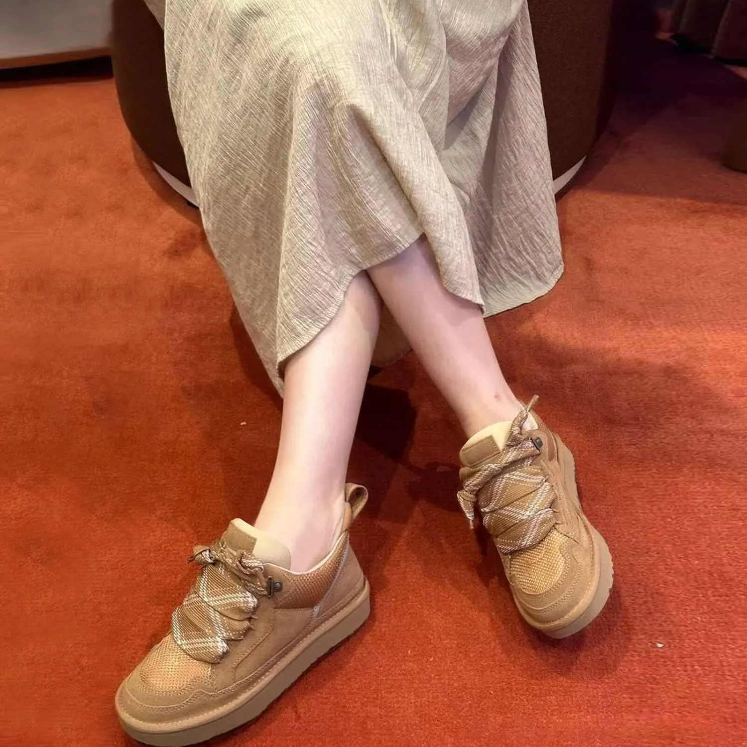 Women's Suede Sneakers Fashion Lace-up Sneakers for Women Casual Comfortable Anti-Slip Outdoor Walking Shoes