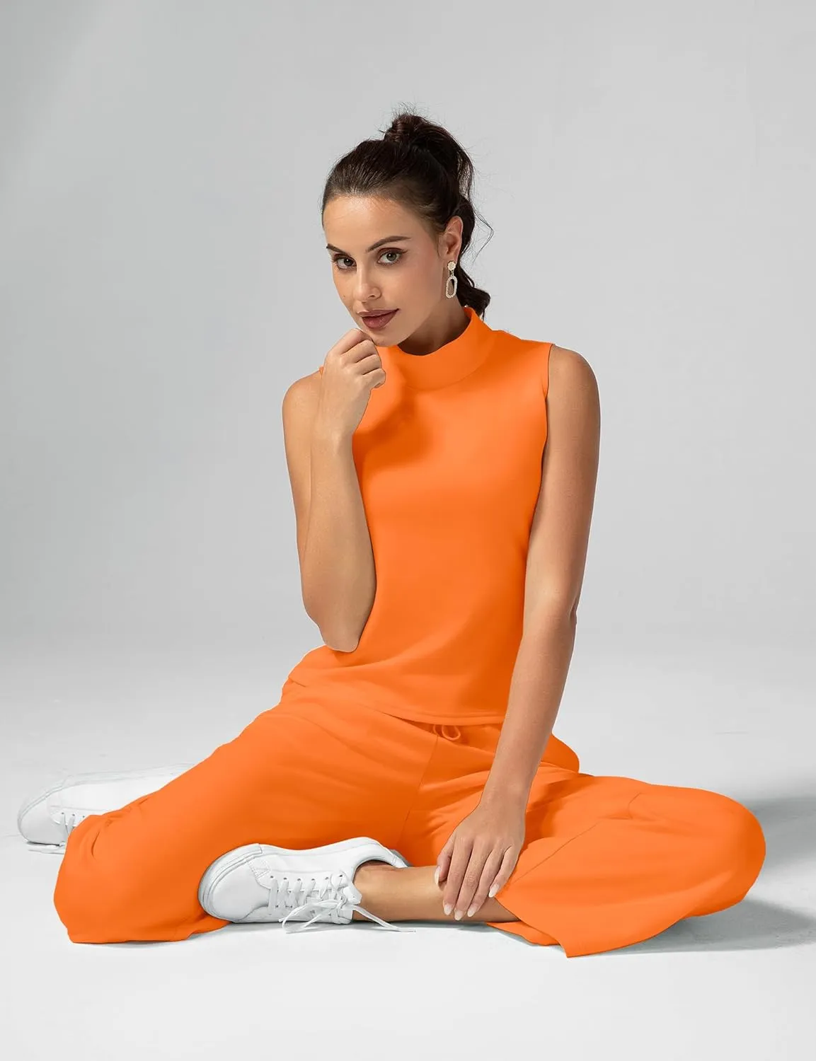 Women's Summer 2 Piece Outfits Mock Neck Tank Top Cropped Wide Leg Pants Lounge Sets 2025 Fashion Tracksuit