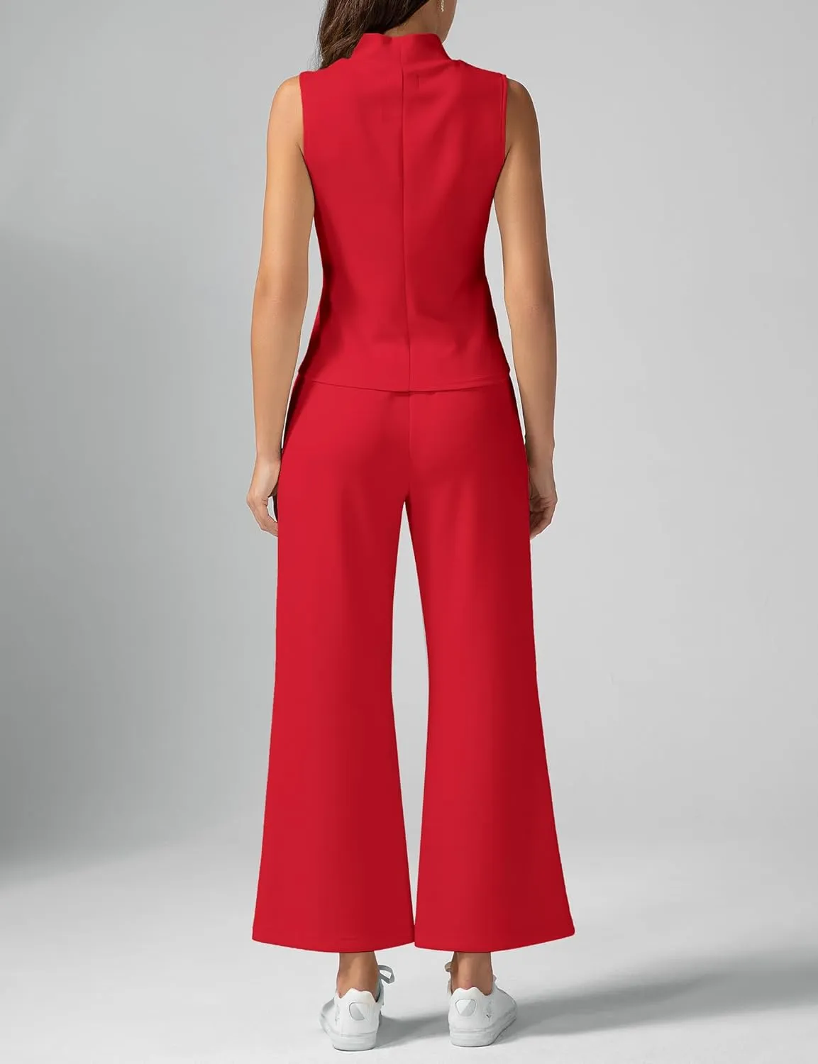 Women's Summer 2 Piece Outfits Mock Neck Tank Top Cropped Wide Leg Pants Lounge Sets 2025 Fashion Tracksuit