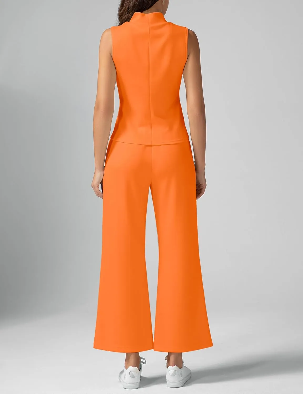 Women's Summer 2 Piece Outfits Mock Neck Tank Top Cropped Wide Leg Pants Lounge Sets 2025 Fashion Tracksuit