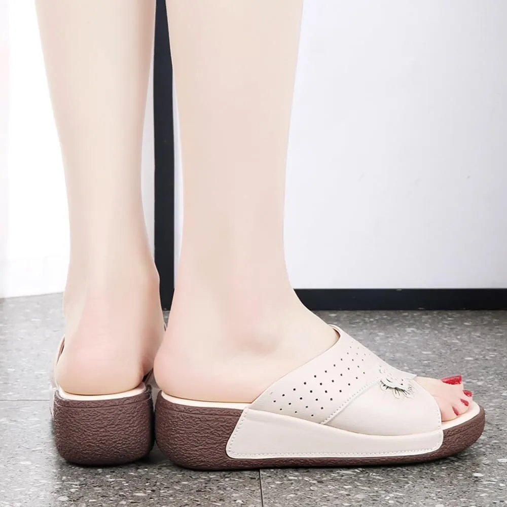 Women's Summer Fashion Platform Sandals - Slip on Outdoor Slides Slippers Shoes - Casual Wedge Sandals for Women