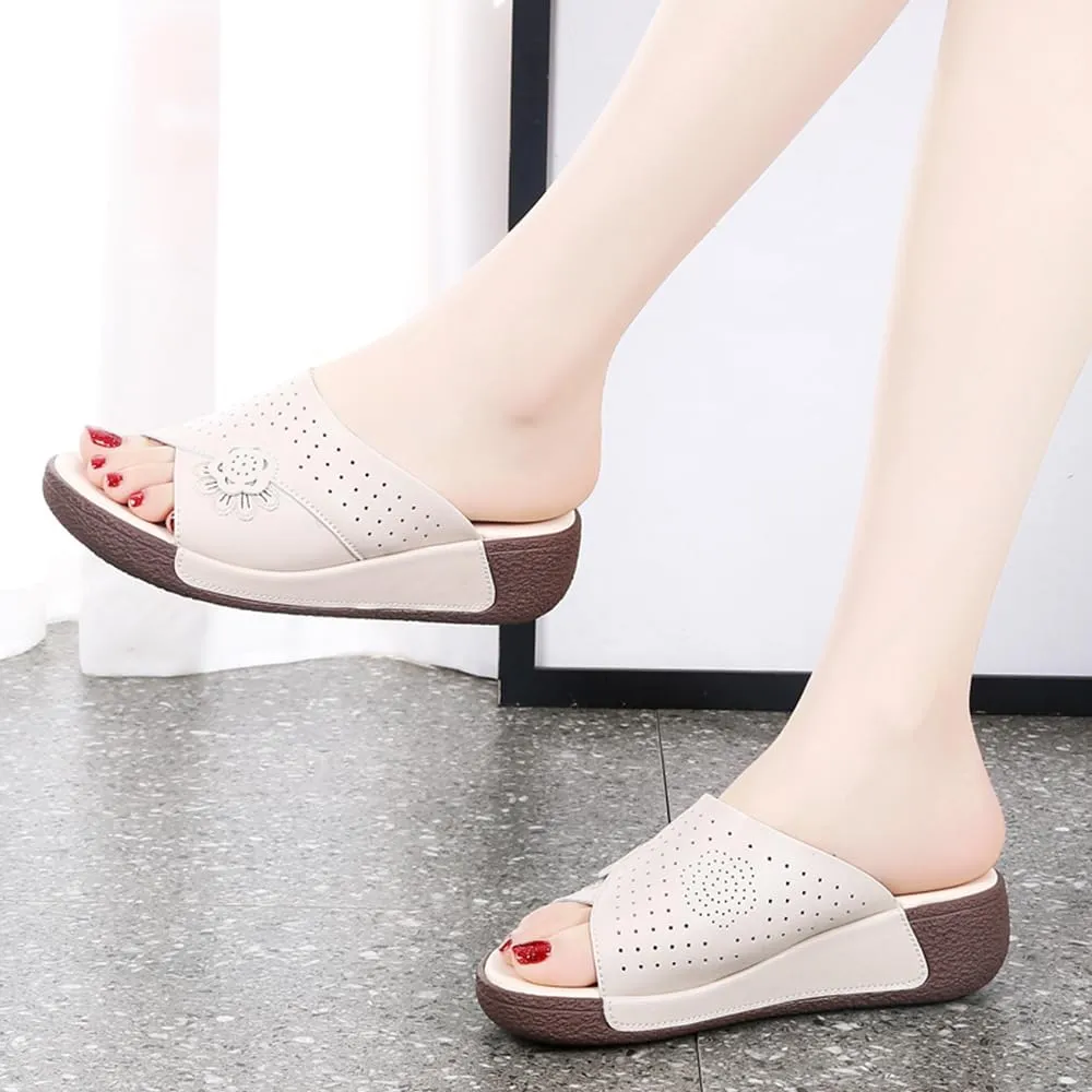 Women's Summer Fashion Platform Sandals - Slip on Outdoor Slides Slippers Shoes - Casual Wedge Sandals for Women