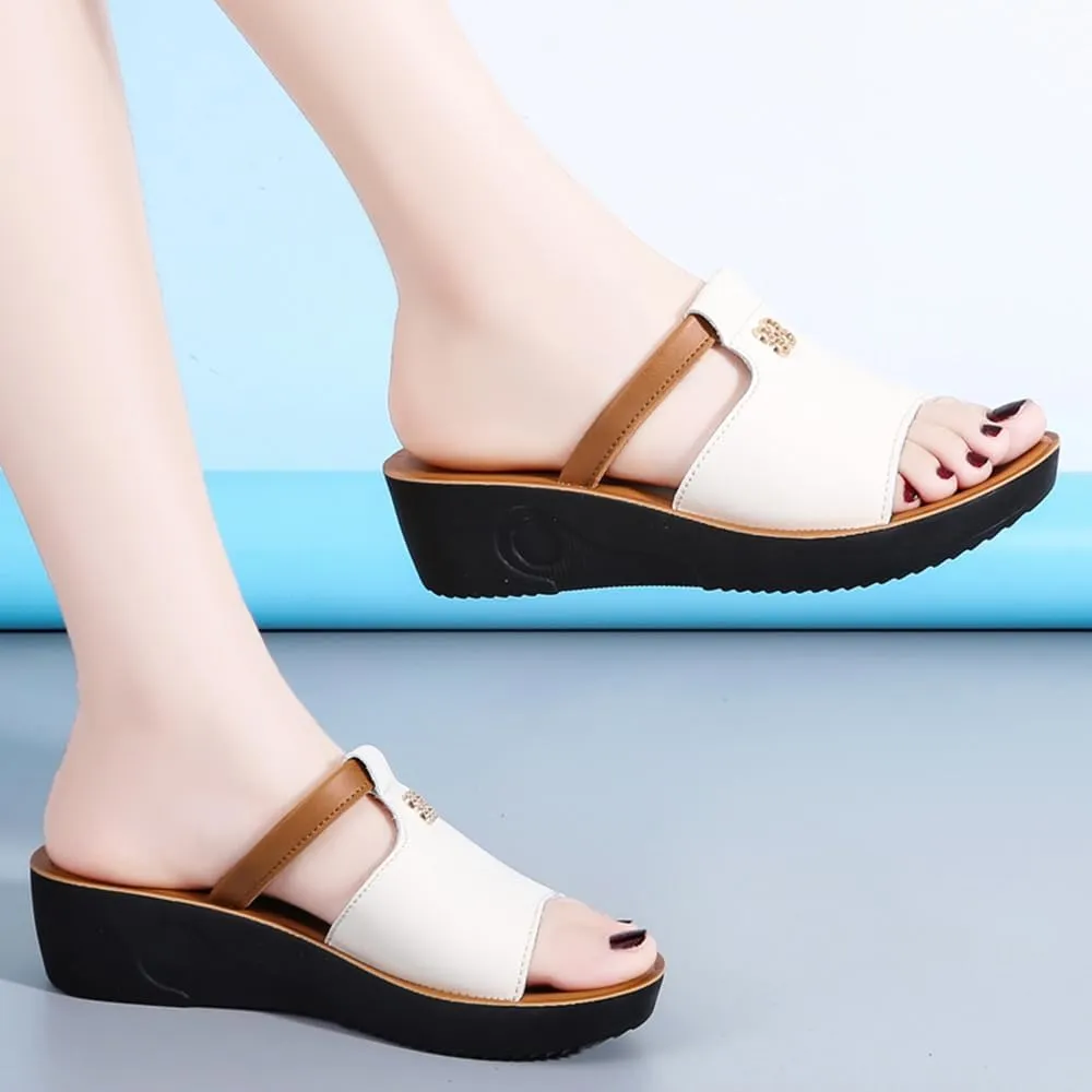 Women's Summer Fashion Platform Sandals - Slip on Outdoor Slides Slippers Shoes - Casual Wedge Sandals for Women